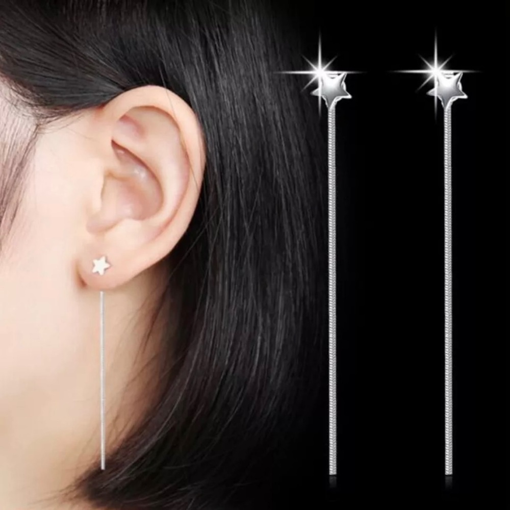 925 Sterling Silver Long Tassel Star Earrings